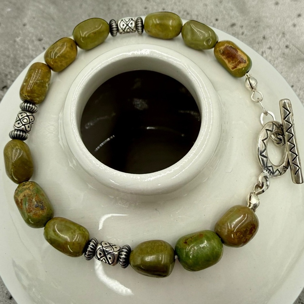 Emerald Valley Mine Turquoise Nugget Bracelet Sterling Silver Southwestern 7.5” - Picture 1 of 17